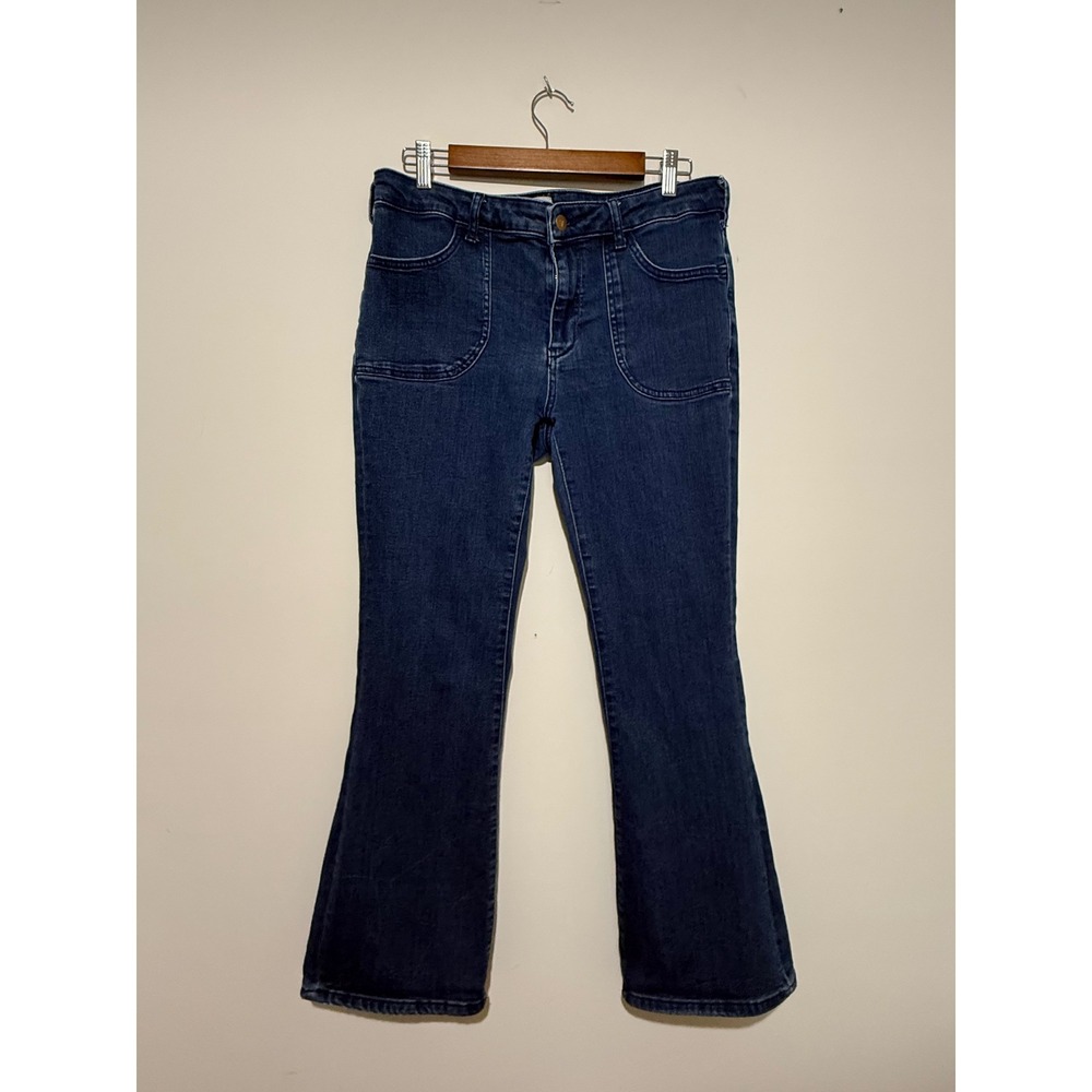Pilcro and the Letterpress Dark Wash Flare Jeans Patch Pocket Size 31